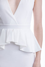 White Deep V-Neck Ruffle Waist Short Dress