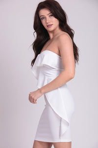 Ivory Ruffle Detailed Tube Top Mini Dress