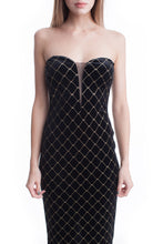 Strapless Gold Diamond Embroidery Maxi Dress