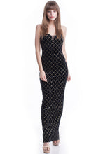 Strapless Gold Diamond Embroidery Maxi Dress