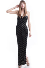 Strapless Gold Diamond Embroidery Maxi Dress