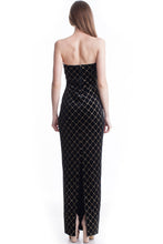 Strapless Gold Diamond Embroidery Maxi Dress
