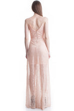 Beige See-Thru Legs Lace Maxi Dress
