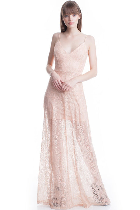 Beige See-Thru Legs Lace Maxi Dress