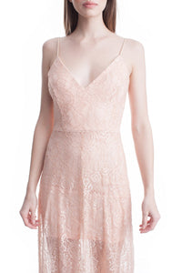 Beige See-Thru Legs Lace Maxi Dress