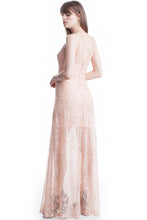 Beige See-Thru Legs Lace Maxi Dress