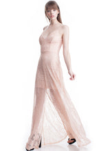 Beige See-Thru Legs Lace Maxi Dress