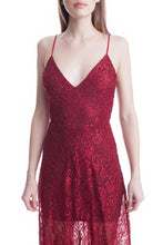 Burgundy See-Thru Legs Lace Maxi Dress