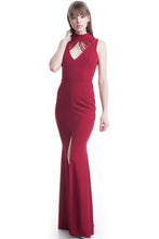 Burgundy High Neck Flow Line Evening Dress