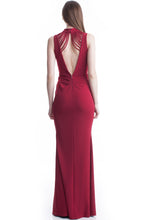 Burgundy High Neck Flow Line Evening Dress