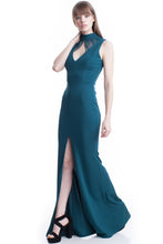 Teal High Neck Flow Line Evening Dress