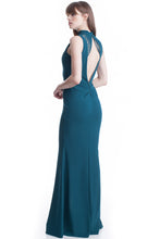 Teal High Neck Flow Line Evening Dress