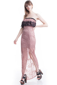 Mauve Lace Tube Top See-Thru Legs Maxi Dress