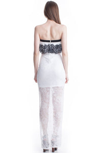 Ivory Lace Tube Top See-Thru Legs Maxi Dress