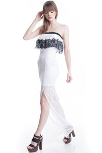 Ivory Lace Tube Top See-Thru Legs Maxi Dress