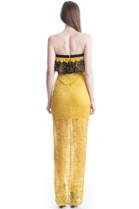 Yellow Lace Tube Top See-Thru Legs Maxi Dress