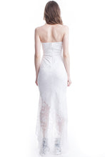 Ivory Strapless Lace Ruffle Maxi Dress
