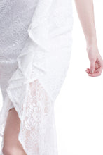 Ivory Strapless Lace Ruffle Maxi Dress