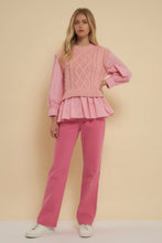 Pink Mixed Media Cable Detail Sweater