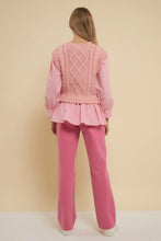 Pink Mixed Media Cable Detail Sweater