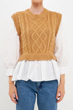 Yellow /White Mixed Media Cable Detail Sweater