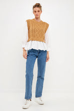 Yellow /White Mixed Media Cable Detail Sweater