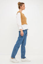 Yellow /White Mixed Media Cable Detail Sweater