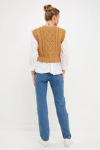 Yellow /White Mixed Media Cable Detail Sweater