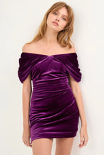 Purple Velvet Over the Shoulder Mini Dress