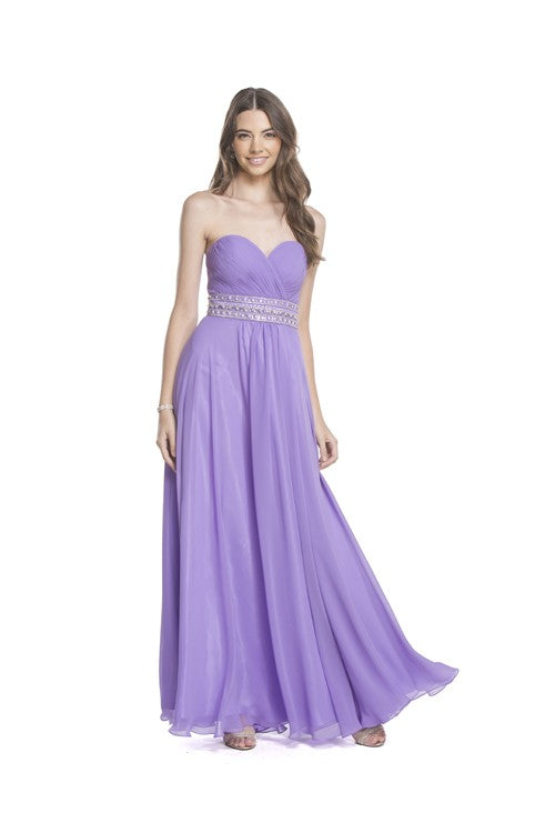 Sweetheart Strapless Chiffon With Ruched Bodice And Crystal Detail At Waist, Corset Back, Flowry Full-length Dress