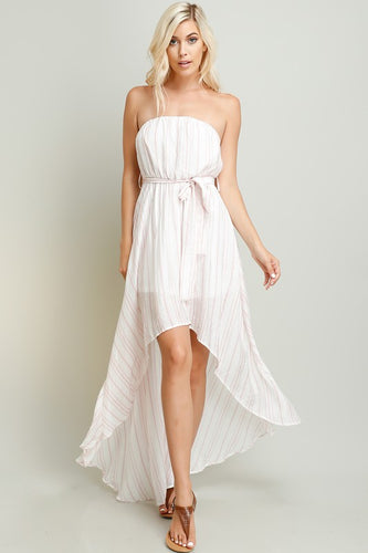 Blush Stripe Linen Hi-Lo Tube Dress