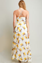 Yellow Flower On White Printed Chiffon Maxi Dress