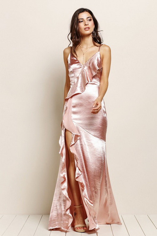Rose Gold Silky Maxi Dress