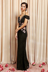 Strap Off Shoulder Floral Embroidered Dress