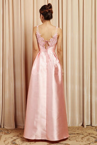 Blush Lace Shoulder Detail Gown Dress