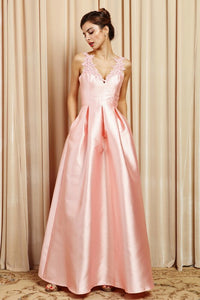 Blush Lace Shoulder Detail Gown Dress