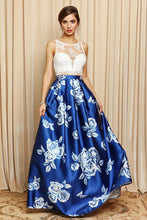 Lace Top Floral Printed Flare Long Dress