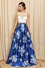 Lace Top Floral Printed Flare Long Dress