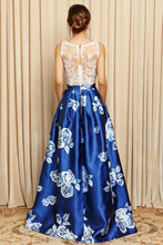 Lace Top Floral Printed Flare Long Dress