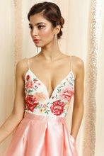 Flower Embroidered Bodice Top Layered Gown Dress