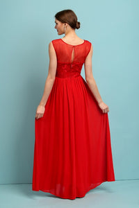 Red Elegant Embellished Lace Top Chiffon Maxi Dress