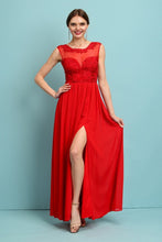 Red Elegant Embellished Lace Top Chiffon Maxi Dress