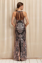 Black/Mauve High Neck With Rhinestones Full Body Sequins Long Dress