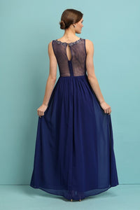 Navy Embellished Stones Top Chiffon Maxi Dress