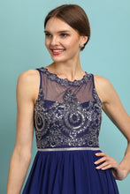 Navy Embellished Stones Top Chiffon Maxi Dress