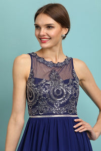 Navy Embellished Stones Top Chiffon Maxi Dress