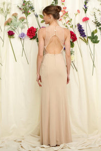 Beige Embellished Top Fitted Maxi Dress