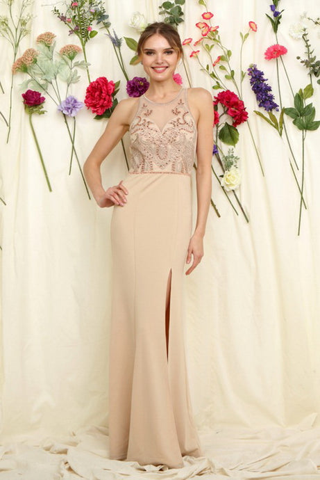 Beige Embellished Top Fitted Maxi Dress