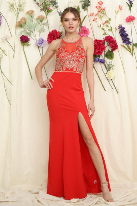 Red Embellished Top Fitted Maxi Dress