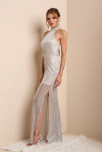 Silver Shimmery See Through Legs Long Dress